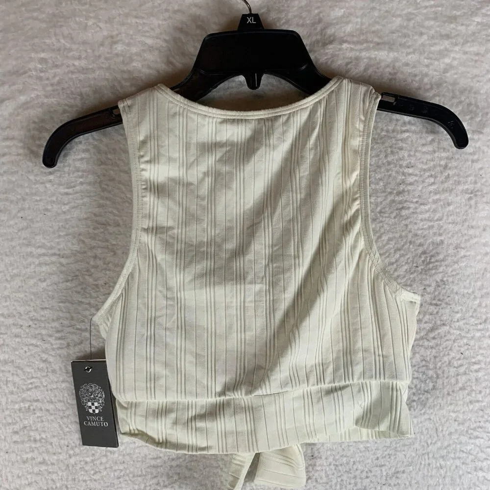 Vince Camuto Bikini Top Women's Small Ivory Nylon Stretch Ribbed‎ Tie-Front 9878